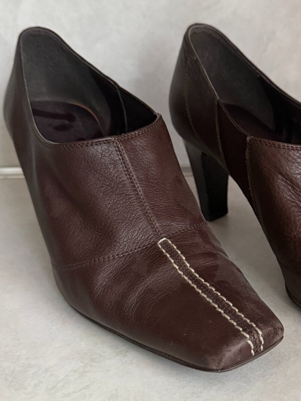Brown with tan stitching Sesto Meucci Low cut bootie style w/2 3/4" heel 7 1/2 M